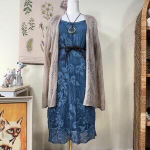 Soft Surrounding Blue Floral Embroidered Silk Dress Boho Fairy Coastal Cowgirl M